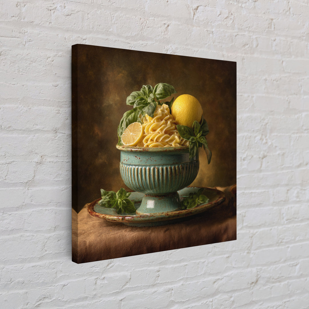 Pasta Lemons and Basil Mediterranean Still Life Framed Canvas Print, Kitchen Art, Gallery Decor, Kitchen Decor, Kitchen, KIT-1x1-65