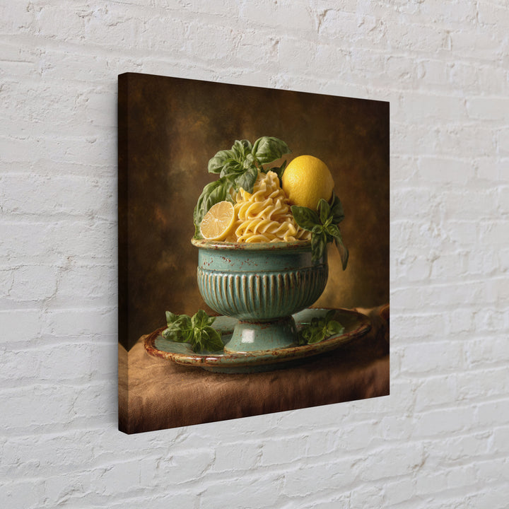 Pasta Lemons and Basil Mediterranean Still Life Framed Canvas Print, Kitchen Art, Gallery Decor, Kitchen Decor, Kitchen, KIT-1x1-65