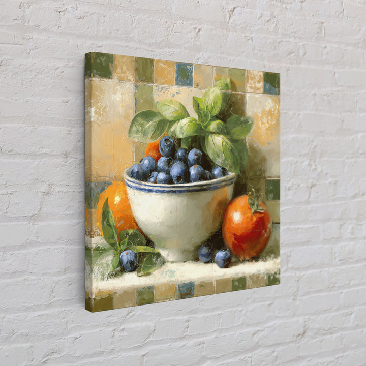 Blueberries in a White Bowl Framed Canvas Print, Kitchen Art, Gallery Decor, Kitchen Decor, Fine Art, Kitchen, Contemporary Art, KIT-1x1-67