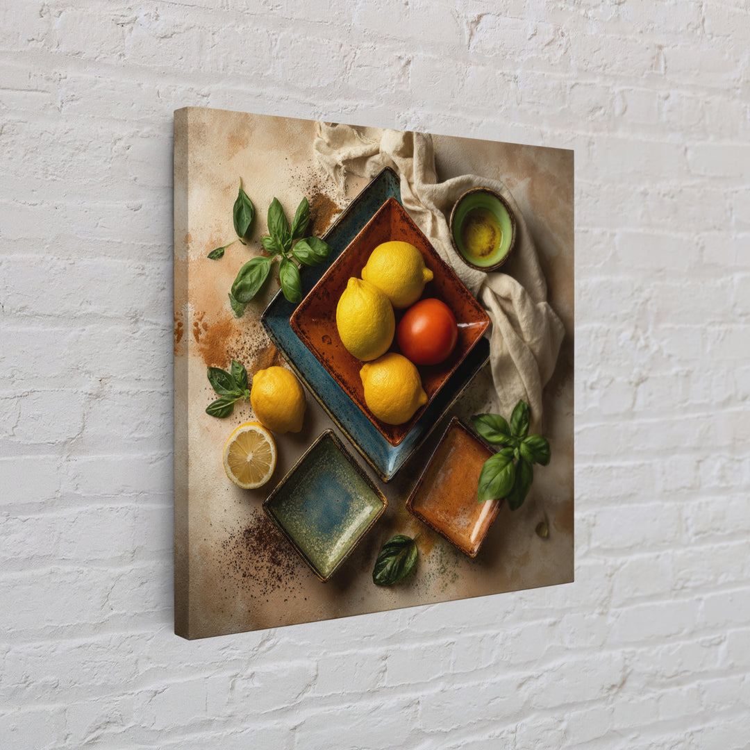Lemons and Blue Ceramic Bowl Still Life Framed Canvas Print, Kitchen Art, Bar Cart Decor, Kitchen Decor, Fine Art, Kitchen, KIT-1x1-74