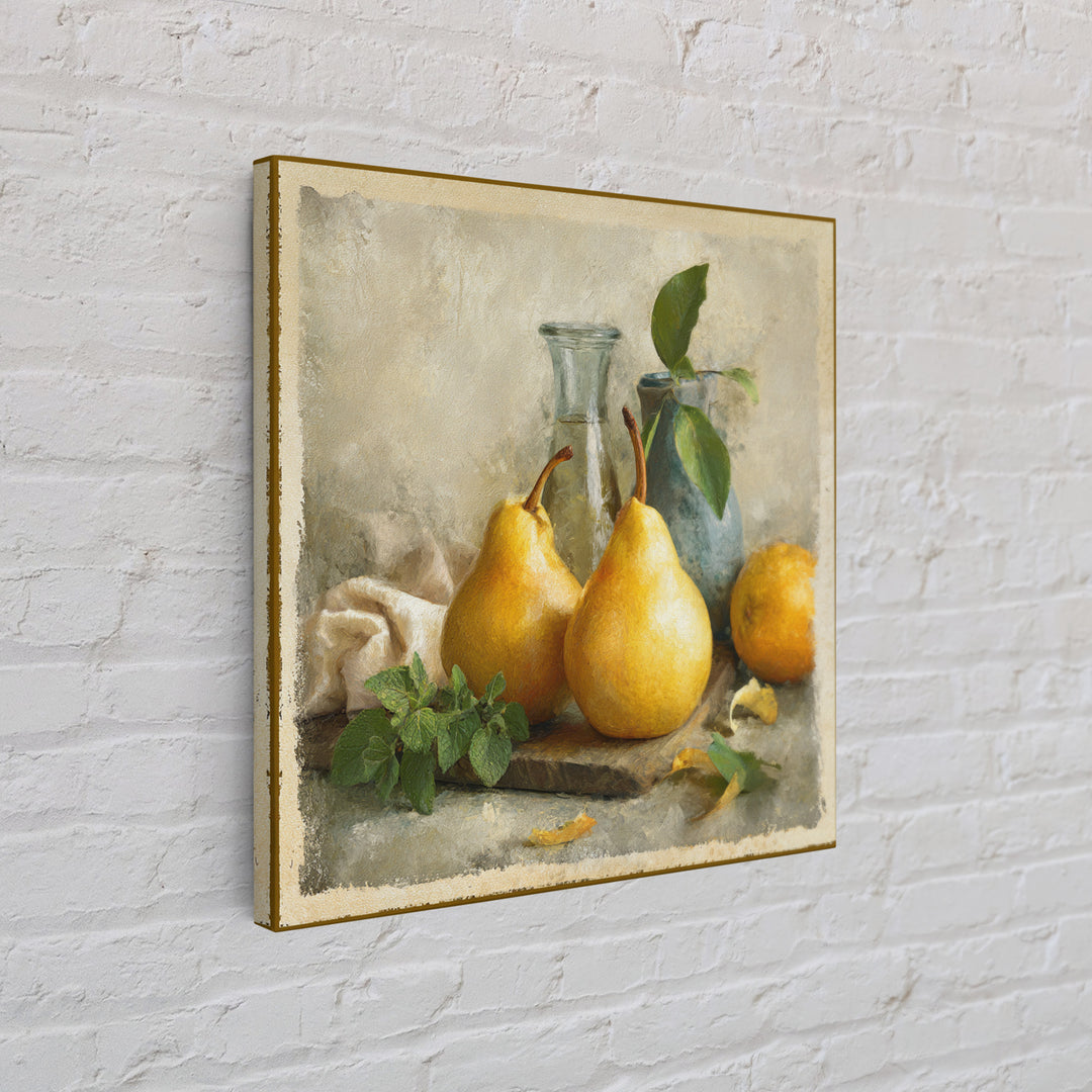 Farmhouse Pears on a Wooden Board Canvas Print, Kitchen Art, Textured Painting, Kitchen Decor, Fine Art, Kitchen, KIT-1x1-81