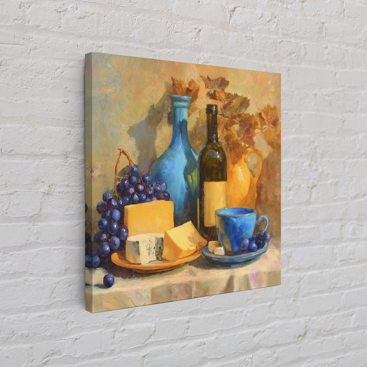 Wine Bottle Grapes and Cheese Still Life Framed Canvas Print, Kitchen Art, Kitchen Print, Kitchen Decor, Abstract Art, Kitchen, KIT-1x1-84