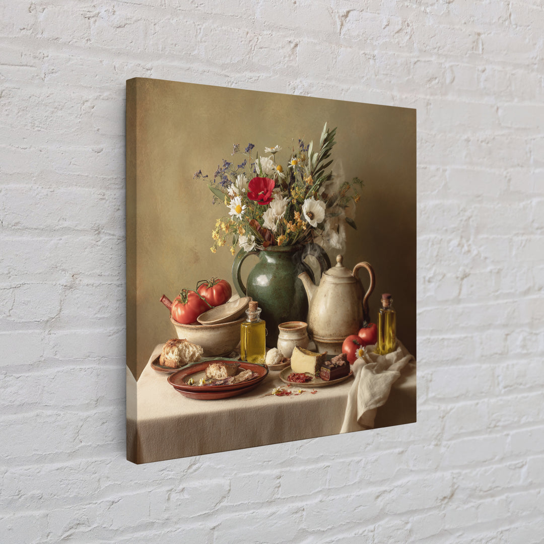 Tea Kettle with Steam and Wildflowers Canvas Print, Kitchen Art, Modern Decor, Kitchen Decor, Oil Painting, Kitchen, Home Decor, KIT-1x1-86