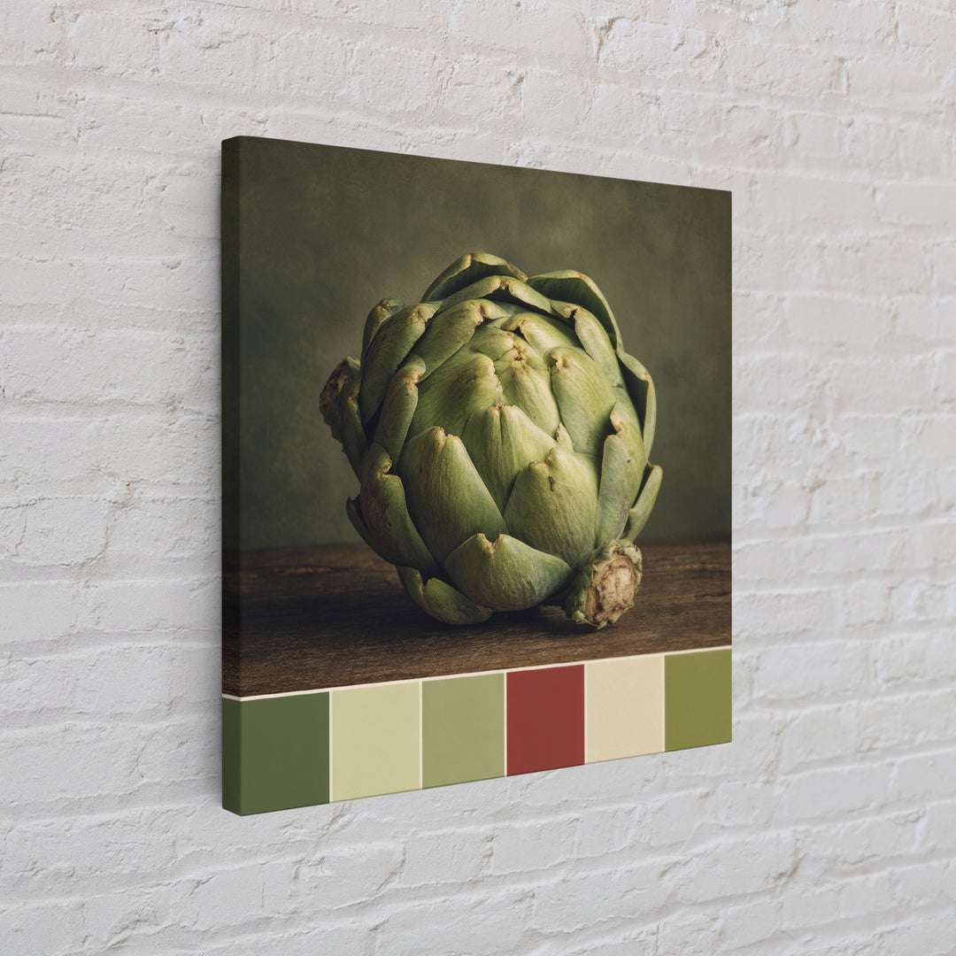 Artichoke Closeup in Painterly Green Tones Canvas Print, Kitchen Art, Coffee Print, Kitchen Decor, Fine Art, Kitchen, KIT-1x1-92