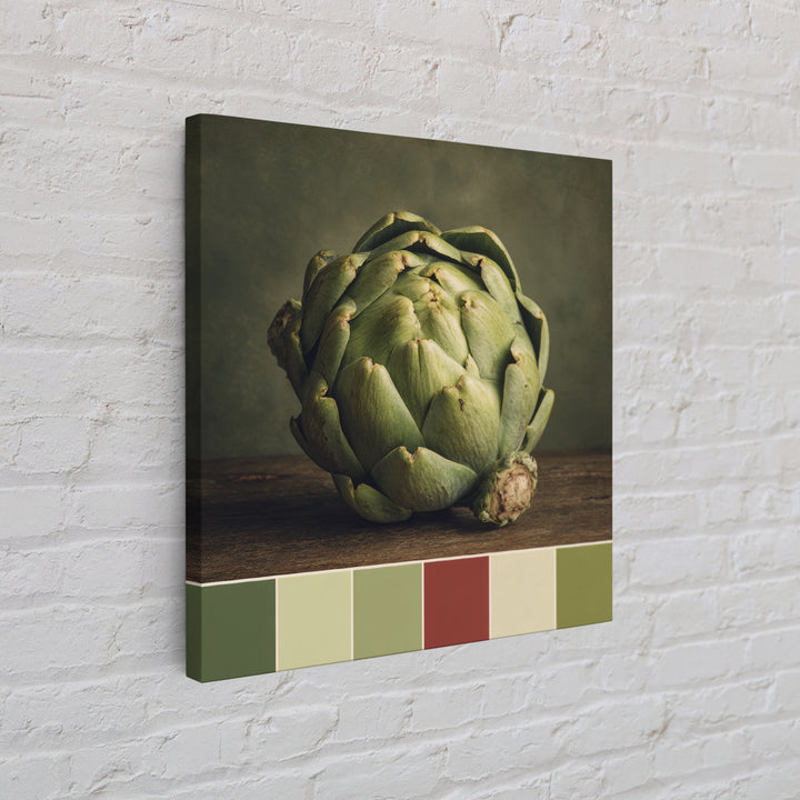 Artichoke Closeup in Painterly Green Tones Canvas Print, Kitchen Art, Coffee Print, Kitchen Decor, Fine Art, Kitchen, KIT-1x1-92