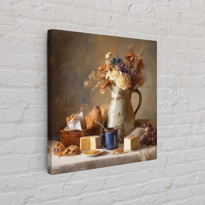 Floral Bouquet in a Kitchen Pitcher Framed Canvas Print, Kitchen Art, Wall Decor, Kitchen Decor, Kitchen, Kitchen Wall Decor, KIT-1x1-96