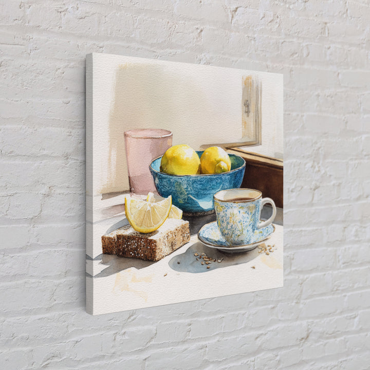 Lemons and Blue Ceramic Bowl Still Life Canvas Print, Kitchen Art, Boho Decor, Kitchen Decor, Fine Art, Kitchen, Wall Decor, KIT-1x1-98