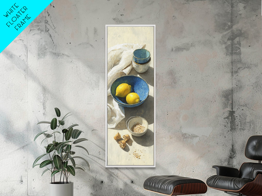 Lemons and Blue Ceramic Bowl Still Life Canvas Print, Kitchen Art, Kitchen Print, Kitchen Decor, Fine Art, Kitchen, Art Print, KIT-1x3-14