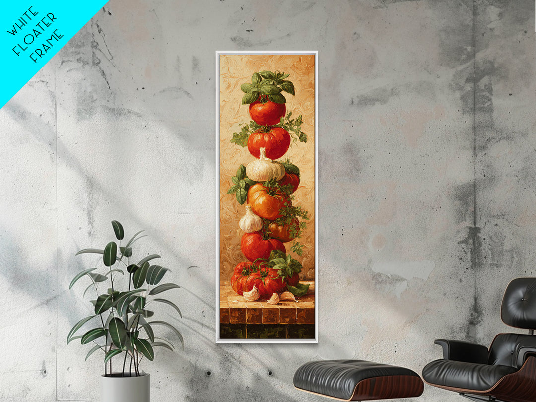 Tomatoes Garlic and Basil on Linen Framed Canvas Print, Kitchen Art, Home Decor, Kitchen Decor, Fine Art, Kitchen, KIT-1x3-15