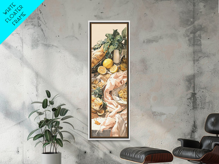 Pasta Lemons and Basil Mediterranean Still Life Framed Canvas Print, Kitchen Art, Modern Decor, Kitchen Decor, Kitchen, KIT-1x3-29