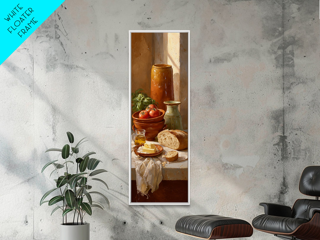 Fresh Bread with Butter and Honey Framed Canvas Print, Kitchen Art, Trendy Wall Art, Kitchen Decor, Oil Painting, Kitchen, KIT-1x3-30
