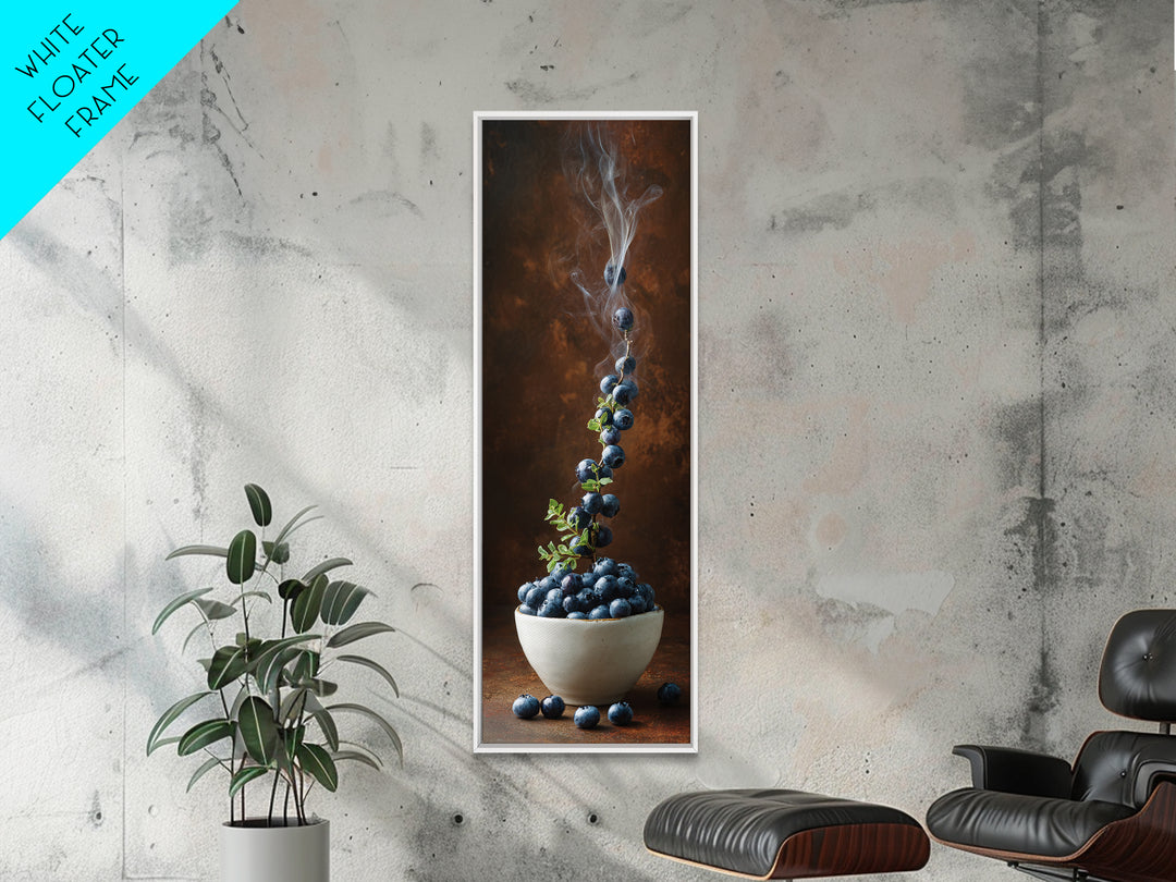 Blueberries in a White Bowl Framed Canvas Print, Kitchen Art, Prints, Kitchen Decor, Watercolor Art, Kitchen, KIT-1x3-31