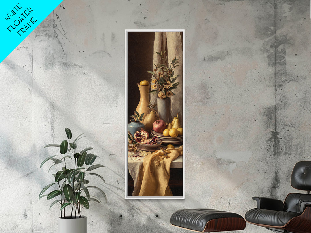 Figs Pomegranates and Linen Composition Framed Canvas Print, Kitchen Art, Dining Room Wall Art, Kitchen Decor, Abstract Art, KIT-1x3-34