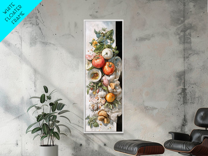 Tomatoes Garlic and Basil on Linen Canvas Print, Kitchen Art, Art Prints, Kitchen Decor, Fine Art, Kitchen, Modern Art, KIT-1x3-39