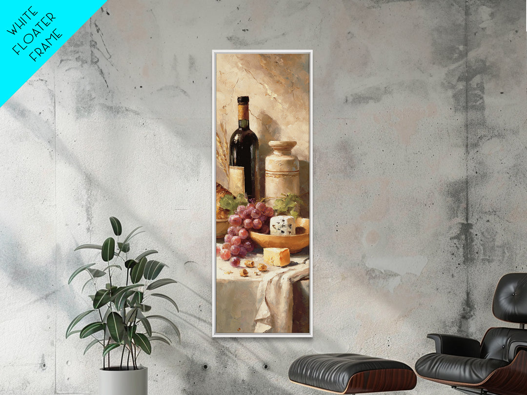 Wine Bottle Grapes and Cheese Still Life Canvas Print, Kitchen Art, Wall Art, Kitchen Decor, Watercolor Art, Kitchen, KIT-1x3-48