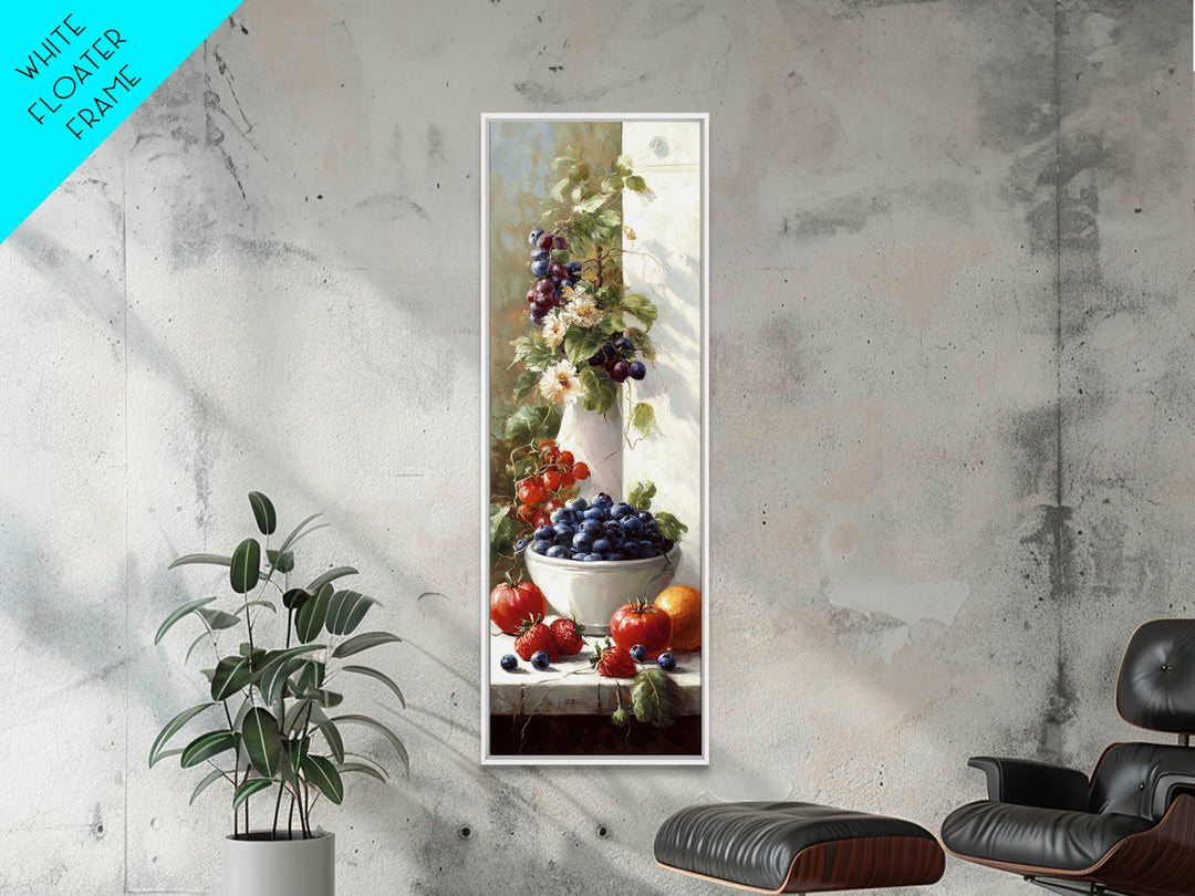 Blueberries in a White Bowl Canvas Print, Kitchen Art, Art Deco, Kitchen Decor, Oil Painting, Kitchen, Poster Art, KIT-1x3-55