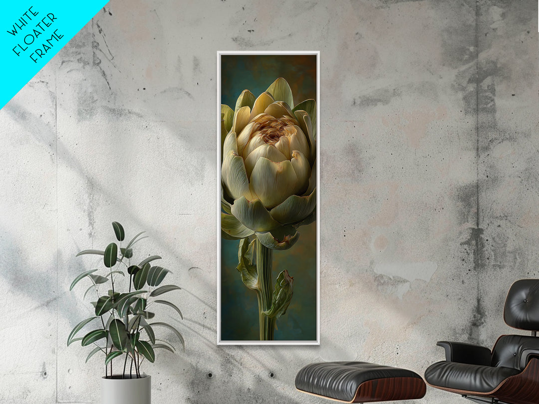 Artichoke Closeup in Painterly Green Tones Canvas Print, Kitchen Art, Digital Art, Kitchen Decor, Kitchen, Minimalist Wall Art, KIT-1x3-56