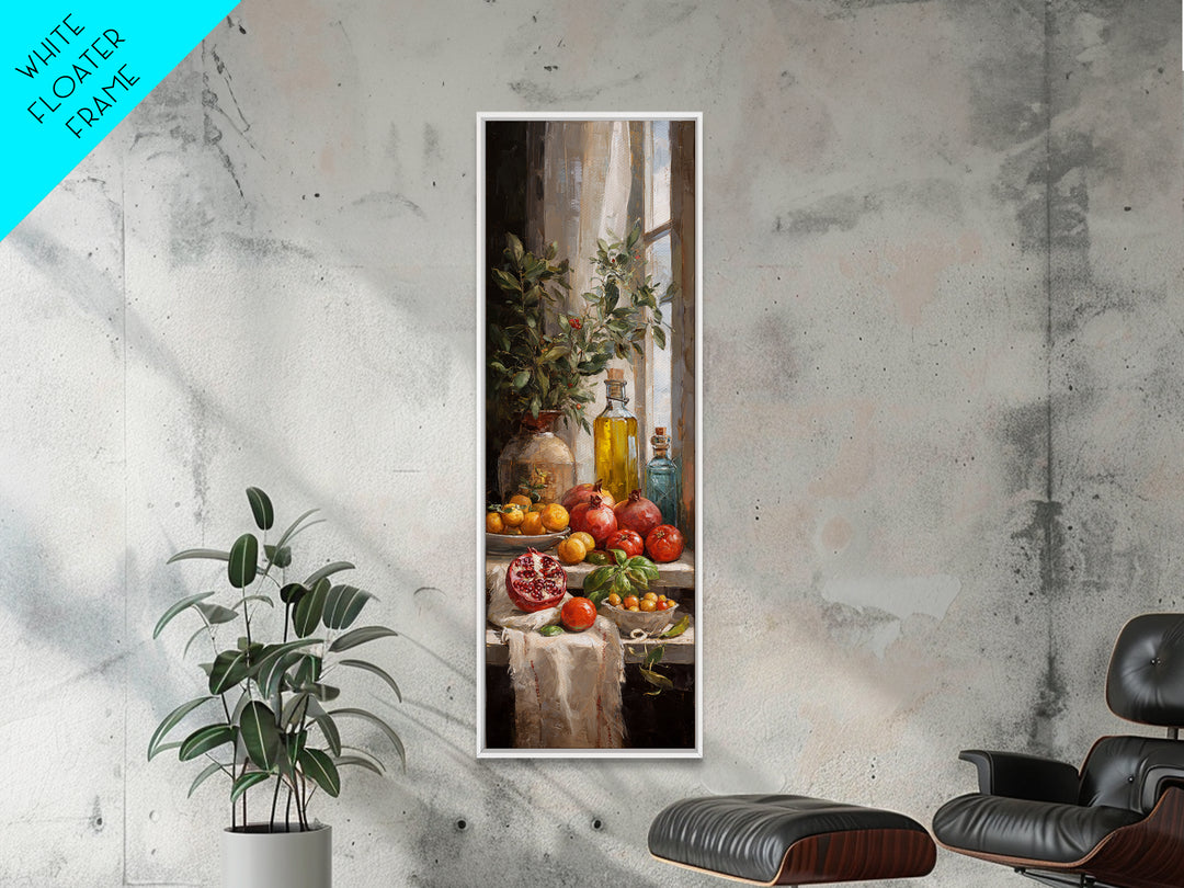 Figs Pomegranates and Linen Composition Framed Canvas Print, Kitchen Art, Dining Room Wall Art, Kitchen Decor, Abstract Art, KIT-1x3-58