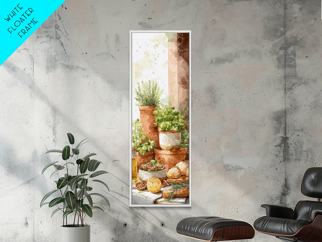 Fresh Herbs in Terracotta Pots Framed Canvas Print, Kitchen Art, Textured Painting, Kitchen Decor, Fine Art, Kitchen, KIT-1x3-61