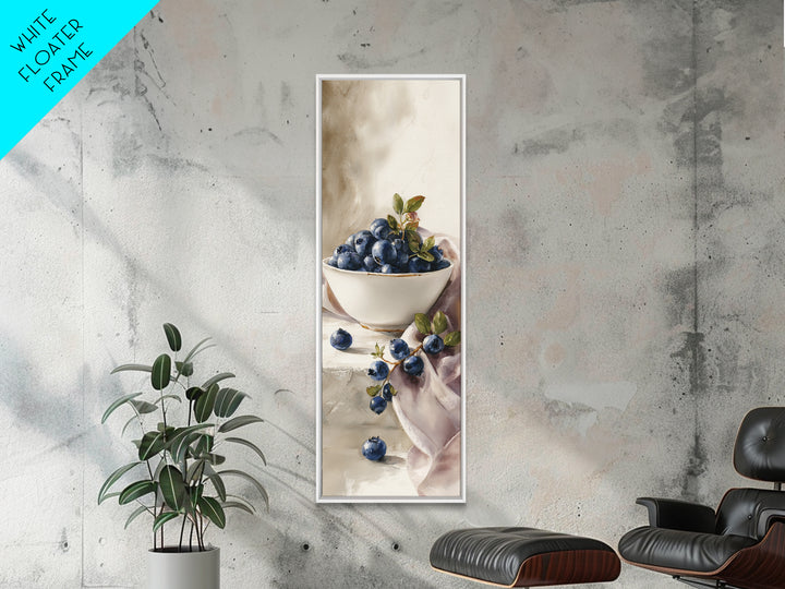 Blueberries in a White Bowl Framed Canvas Print, Kitchen Art, Kitchen Decor, Kitchen, Kitchen Art Print, Bar Cart Decor, KIT-1x3-79