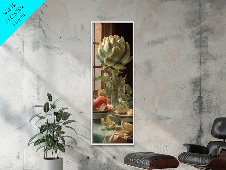 Artichoke Closeup in Painterly Green Tones Framed Canvas Print, Kitchen Art, Statement Artwork, Kitchen Decor, Kitchen, KIT-1x3-8