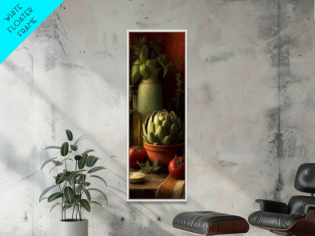 Artichoke Closeup in Painterly Green Tones Framed Canvas Print, Kitchen Art, Digital Print, Kitchen Decor, Fine Art, Kitchen, KIT-1x3-80
