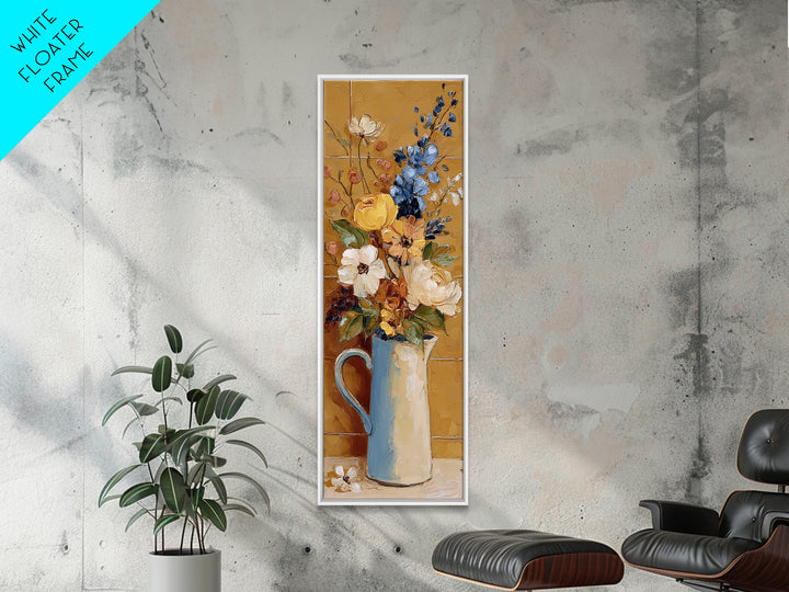 Floral Bouquet in a Kitchen Pitcher Framed Canvas Print, Kitchen Art, Printable Wall Art, Kitchen Decor, Oil Painting, Kitchen, KIT-1x3-84