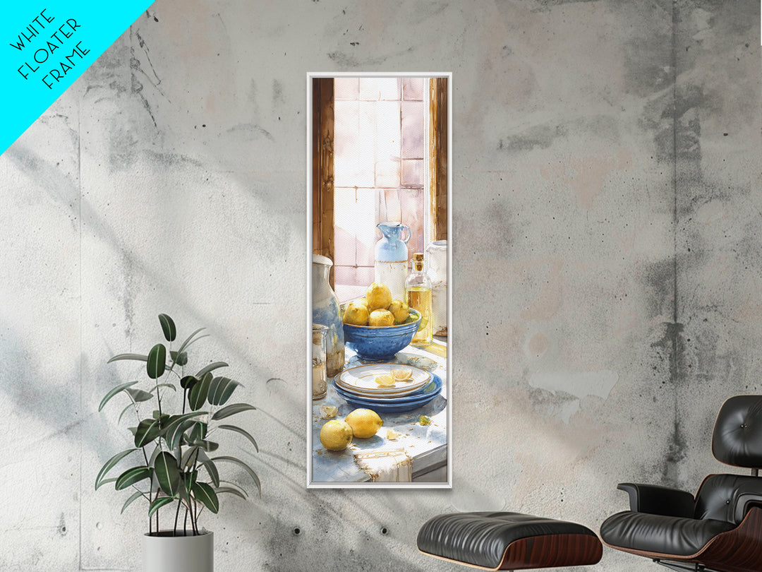 Lemons and Blue Ceramic Bowl Still Life Canvas Print, Kitchen Art, Luxury Decor, Kitchen Decor, Fine Art, Kitchen, Art Prints, KIT-1x3-86