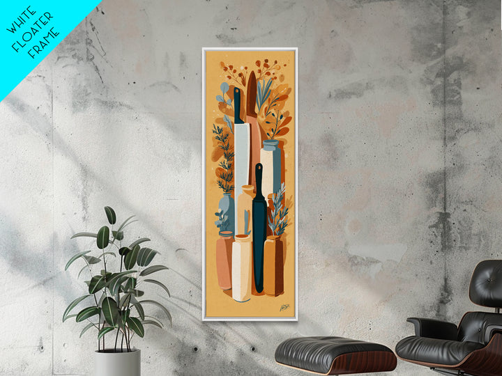 Chef Knives and Herbs Arranged as Graphic Canvas Print, Kitchen Art, Fine Art Print, Kitchen Decor, Fine Art, Kitchen, KIT-1x3-94