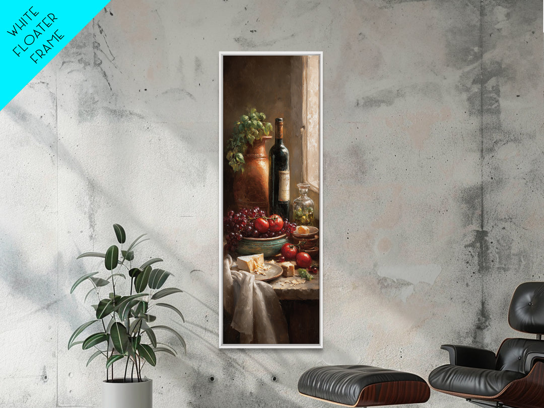 Wine Bottle Grapes and Cheese Still Life Framed Canvas Print, Kitchen Art, Kitchen Wall Decor, Kitchen Decor, Abstract Art, KIT-1x3-96