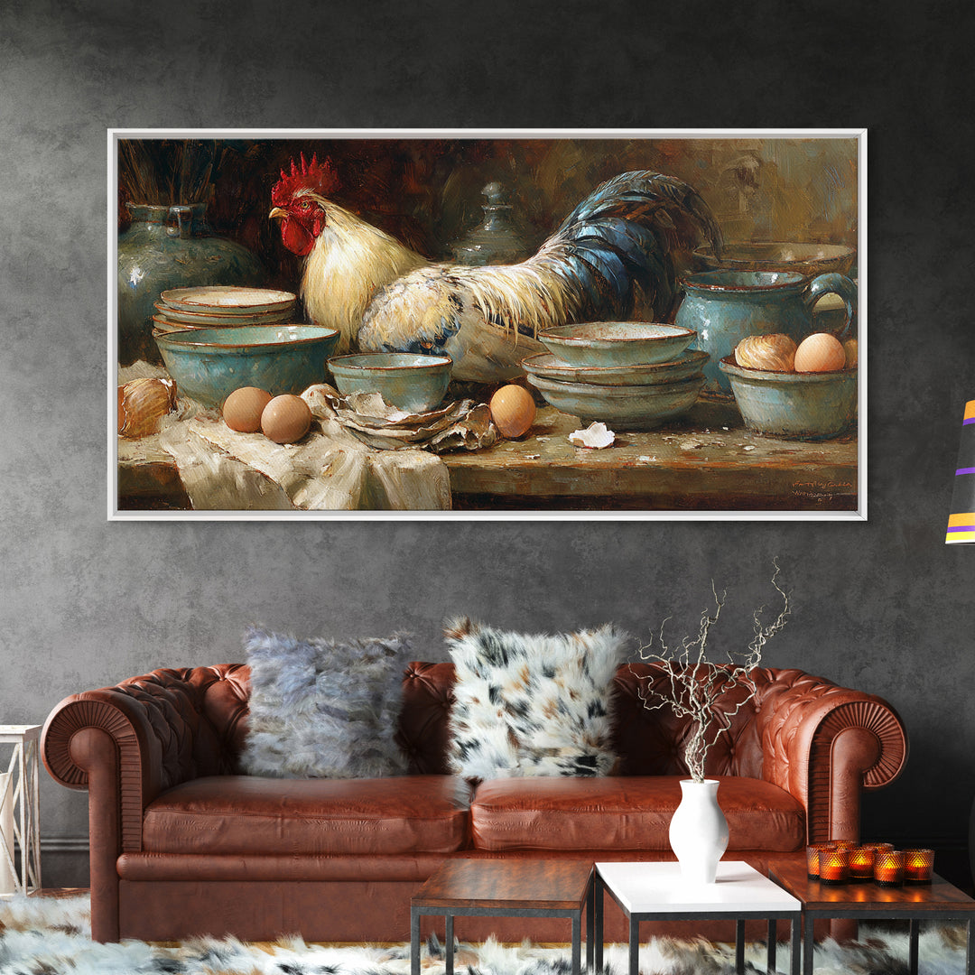 Rooster Portrait for Country Kitchen Charm Framed Canvas Print, Kitchen Art, Art Print, Kitchen Decor, Oil Painting, Kitchen, KIT-2x1-12