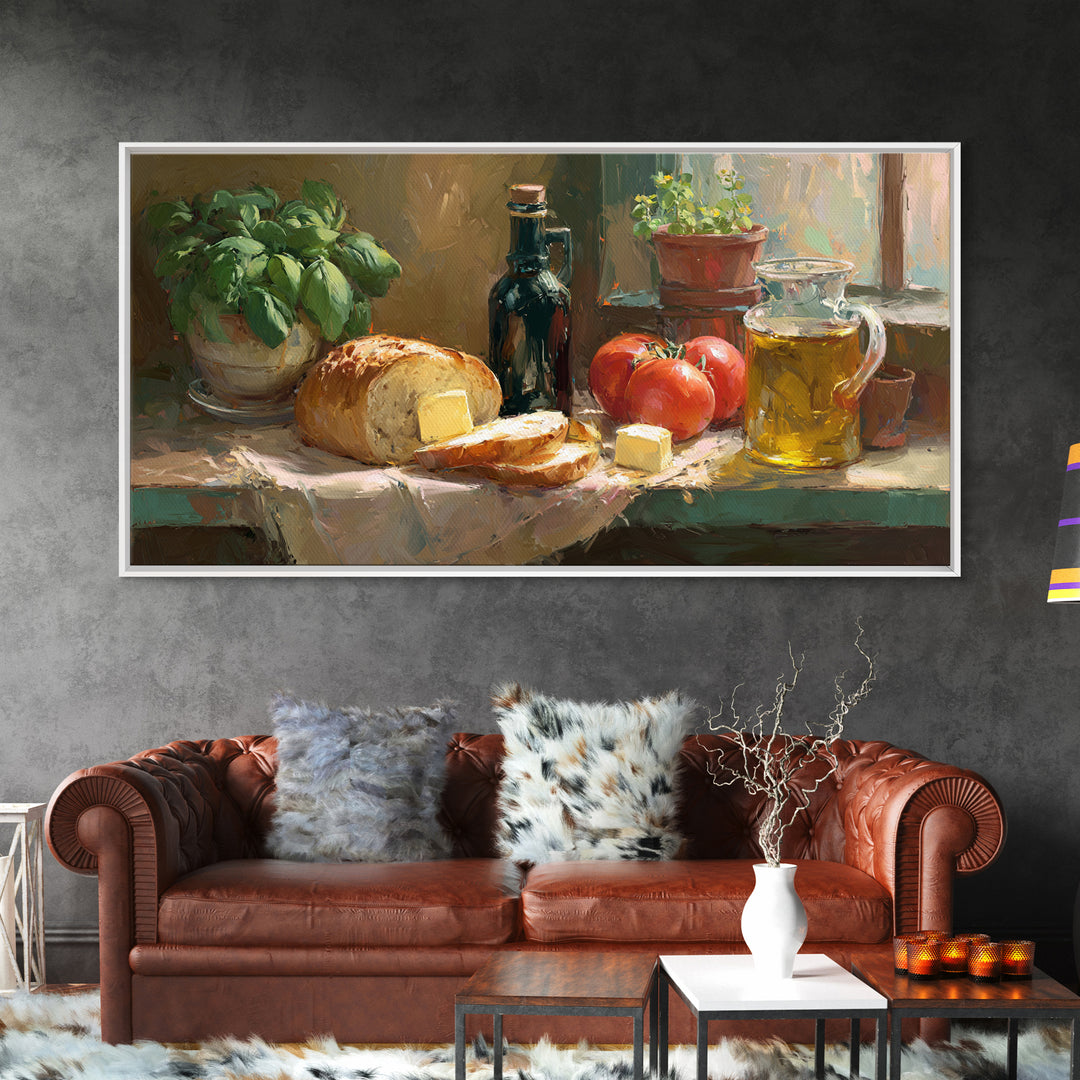 Fresh Bread with Butter and Honey Framed Canvas Print, Kitchen Art, Fine Art Print, Kitchen Decor, Watercolor Art, Kitchen, KIT-2x1-14