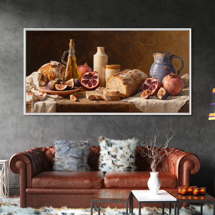Figs Pomegranates and Linen Composition Framed Canvas Print, Kitchen Art, Statement Artwork, Kitchen Decor, Abstract Art, KIT-2x1-18
