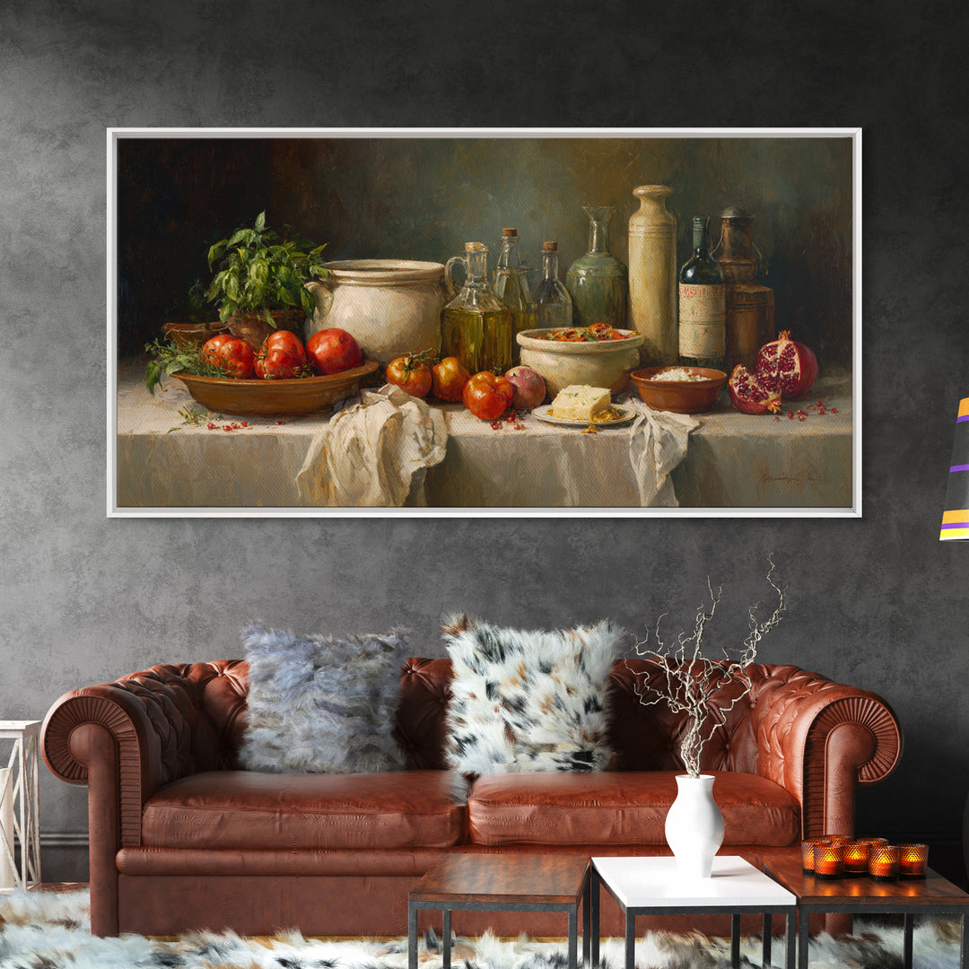 Figs Pomegranates and Linen Composition Framed Canvas Print, Kitchen Art, Statement Artwork, Kitchen Decor, Abstract Art, KIT-2x1-42