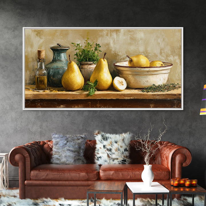 Farmhouse Pears on a Wooden Board Canvas Print, Kitchen Art, Digital Art, Kitchen Decor, Oil Painting, Kitchen, KIT-2x1-53