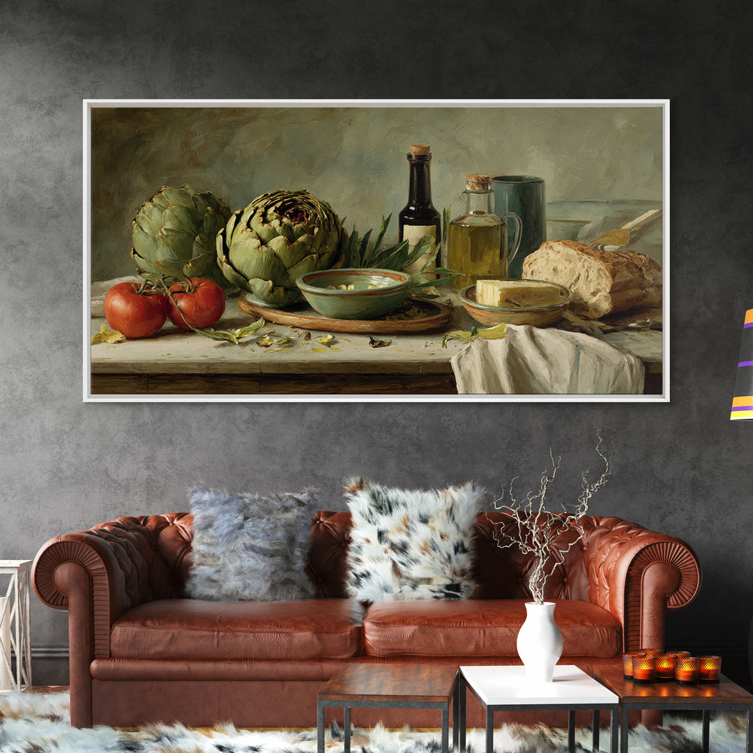 Artichoke Closeup in Painterly Green Tones Canvas Print, Kitchen Art, Art Prints, Kitchen Decor, Fine Art, Kitchen, Modern Art, KIT-2x1-64