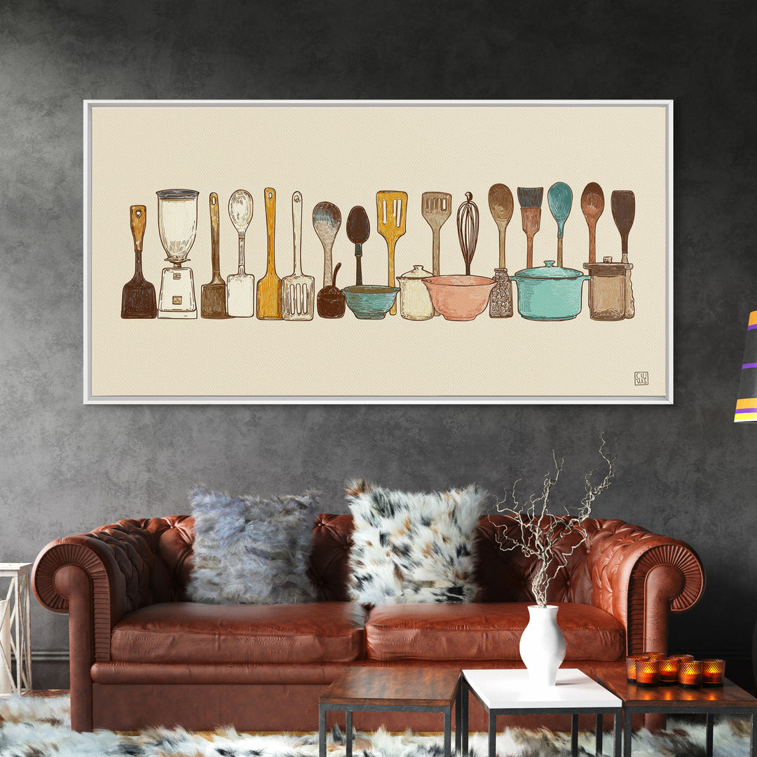 Kitchen Utensil Silhouettes Framed Canvas Print, Kitchen Art, Prints, Kitchen Decor, Fine Art, Kitchen, Kitchen Wall Decor, KIT-2x1-65