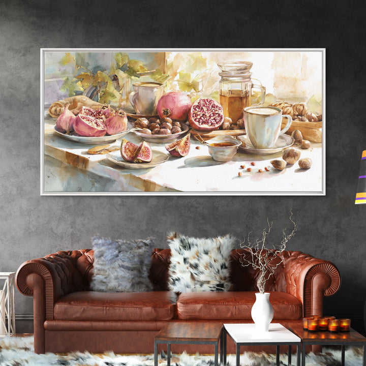 Figs Pomegranates and Linen Composition Canvas Print, Kitchen Art, Textured Painting, Kitchen Decor, Abstract Art, Kitchen, KIT-2x1-66
