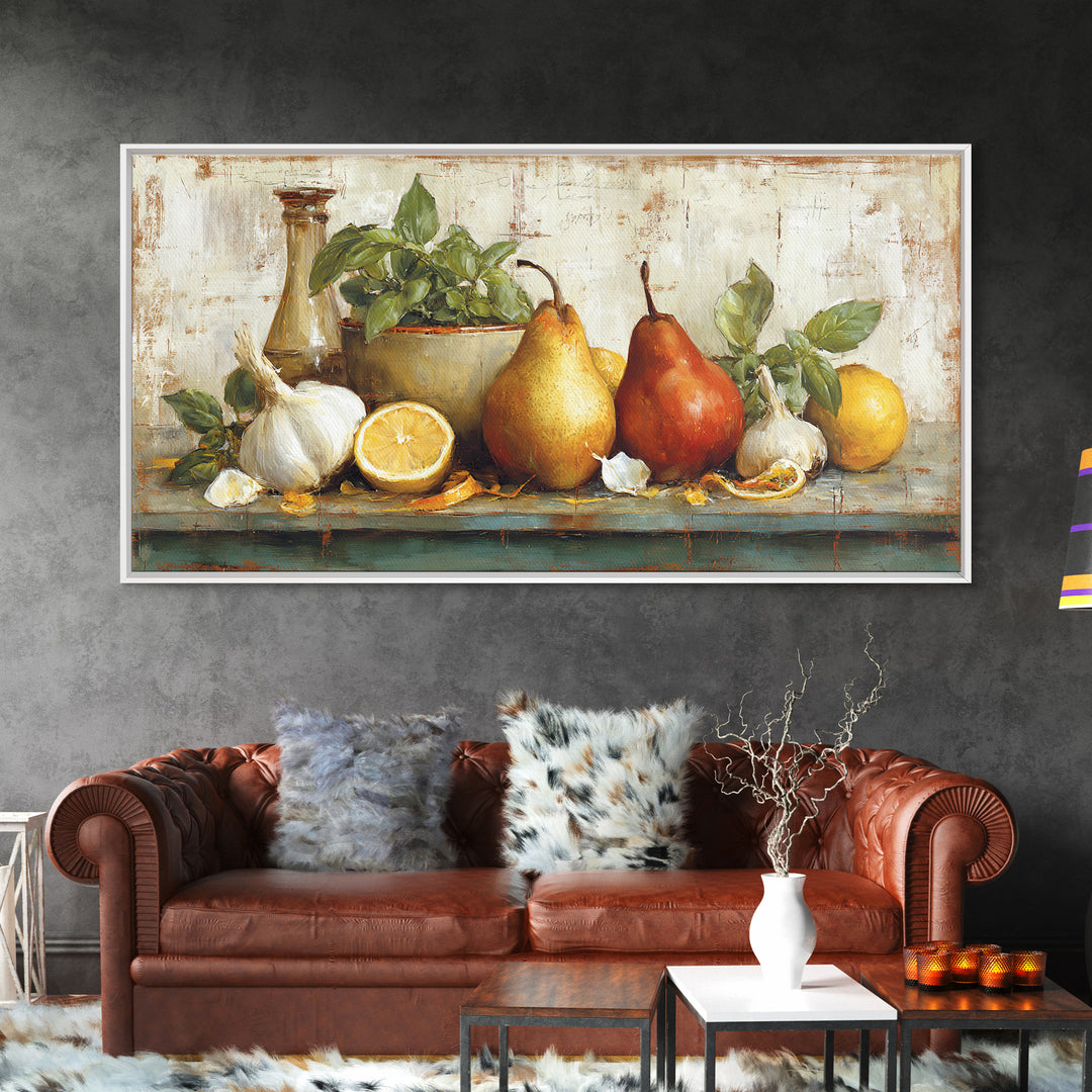 Farmhouse Pears on a Wooden Board Canvas Print, Kitchen Art, Digital Art, Kitchen Decor, Oil Painting, Kitchen, KIT-2x1-77
