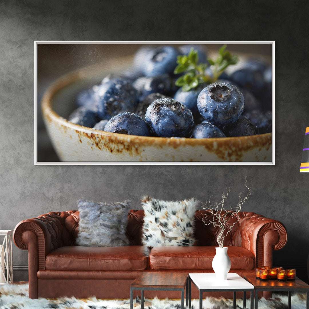 Blueberries in a White Bowl Framed Canvas Print, Kitchen Art, Coffee Art, Kitchen Decor, Fine Art, Kitchen, Fine Art Print, KIT-2x1-87