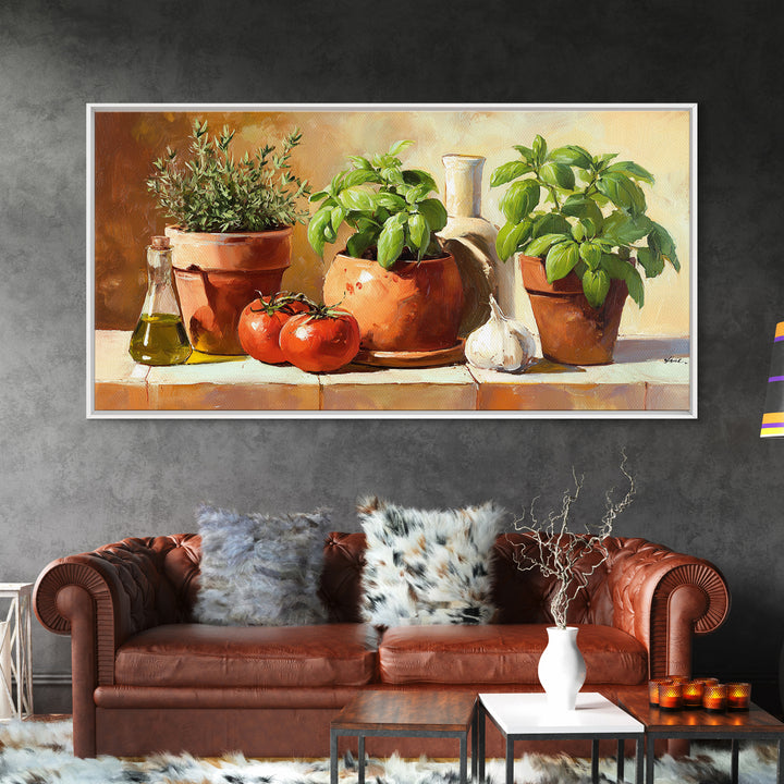 Fresh Herbs in Terracotta Pots Canvas Print, Kitchen Art, Kitchen Decor, Kitchen, Trendy Wall Art, Dining Room Wall Art, KIT-2x1-93