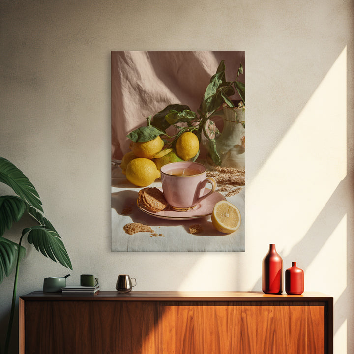 Pasta Lemons and Basil Mediterranean Still Life Framed Canvas Print, Kitchen Art, Wall Art, Kitchen Decor, Fine Art, Kitchen, KIT-2x3-1