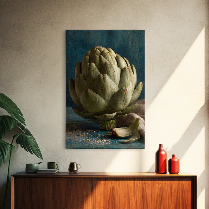 Artichoke Closeup in Painterly Green Tones Framed Canvas Print, Kitchen Art, Art Print, Kitchen Decor, Fine Art, Kitchen, KIT-2x3-100