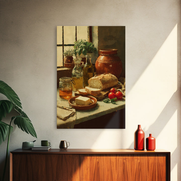 Fresh Bread with Butter and Honey Framed Canvas Print, Kitchen Art, Boho Decor, Kitchen Decor, Abstract Art, Kitchen, KIT-2x3-2