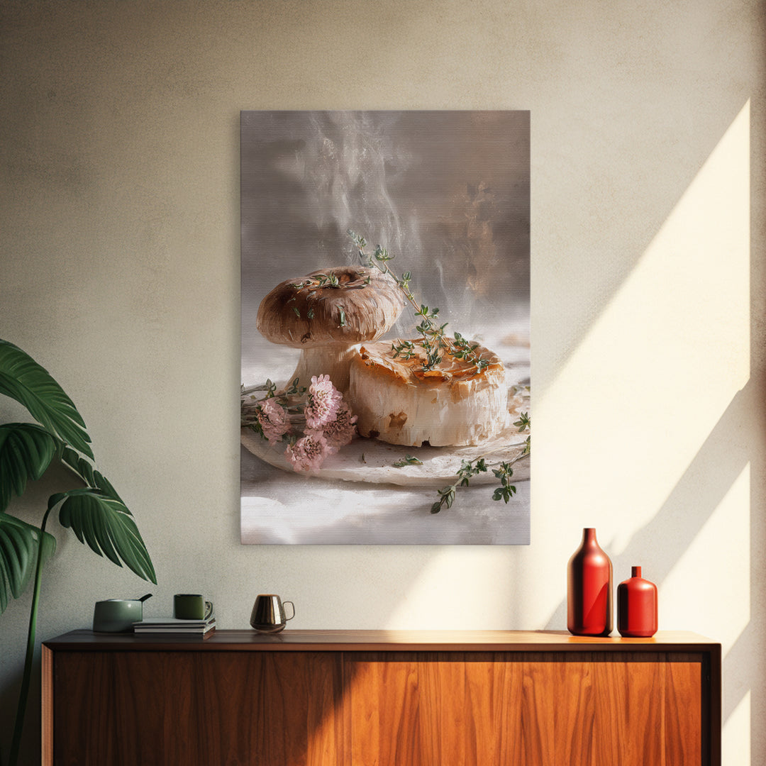 Mushrooms and Thyme Botanical Study Canvas Print, Kitchen Art, Art Print, Kitchen Decor, Fine Art, Kitchen, Art Prints, KIT-2x3-23