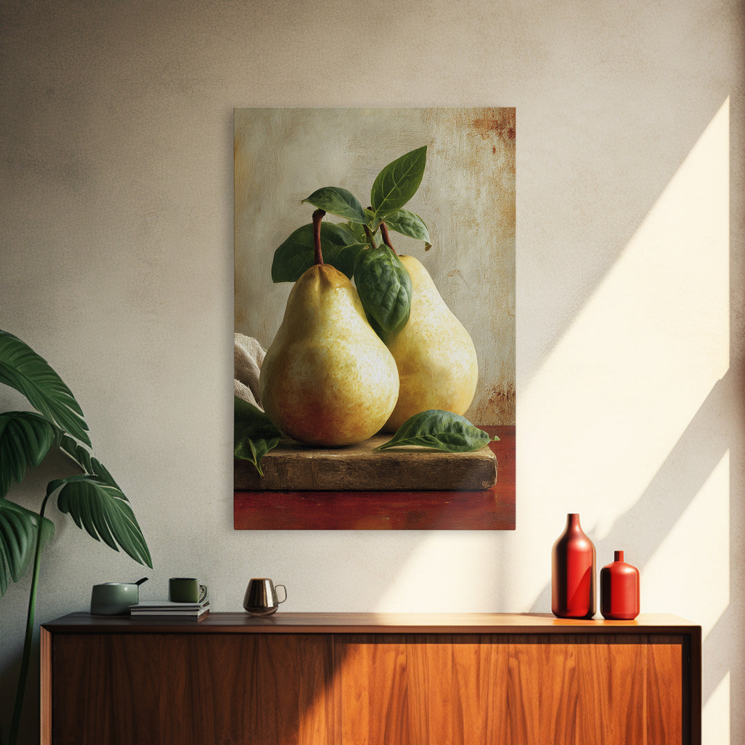Farmhouse Pears on a Wooden Board Canvas Print, Kitchen Art, Digital Wall Art, Kitchen Decor, Fine Art, Kitchen, Kitchen Prints, KIT-2x3-65