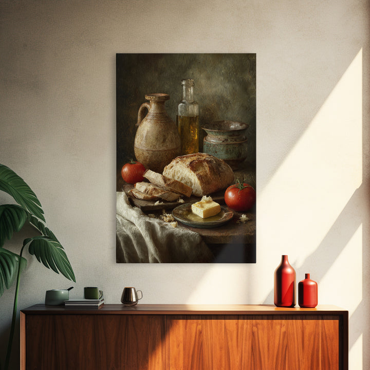 Fresh Bread with Butter and Honey Framed Canvas Print, Kitchen Art, Kitchen, Kitchen Decor, Watercolor Art, Kitchen, KIT-2x3-74