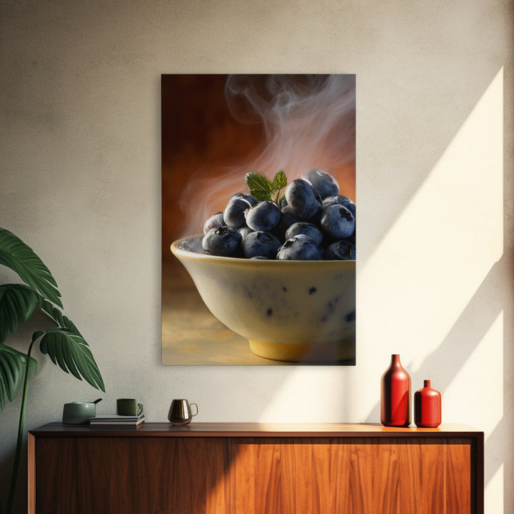 Blueberries in a White Bowl Framed Canvas Print, Kitchen Art, Art Prints, Kitchen Decor, Fine Art, Kitchen, Modern Art, KIT-2x3-75