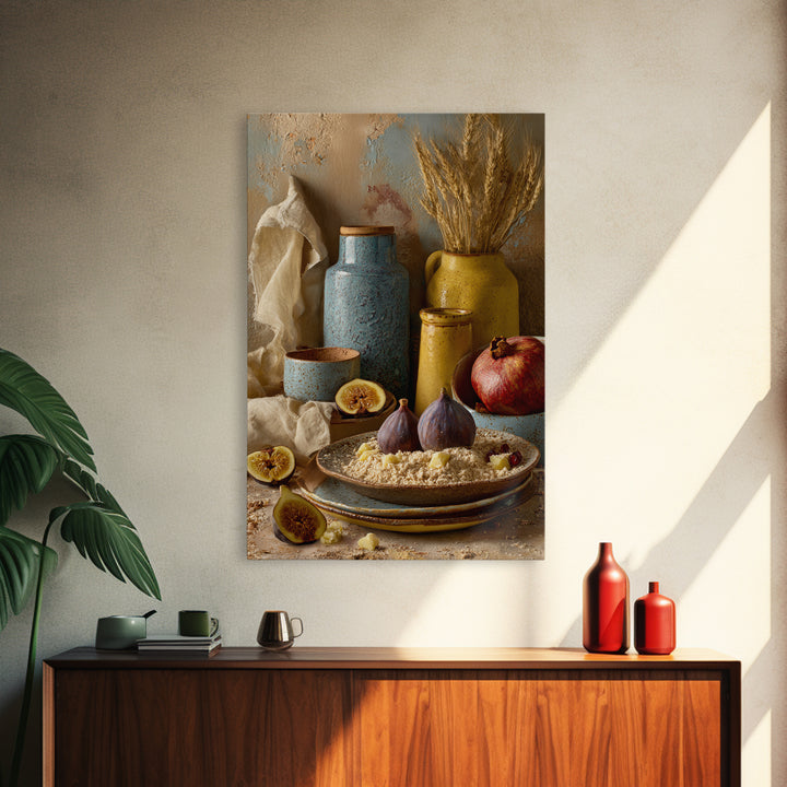 Figs Pomegranates and Linen Composition Framed Canvas Print, Kitchen Art, Wall Decor, Kitchen Decor, Abstract Art, Kitchen, KIT-2x3-78