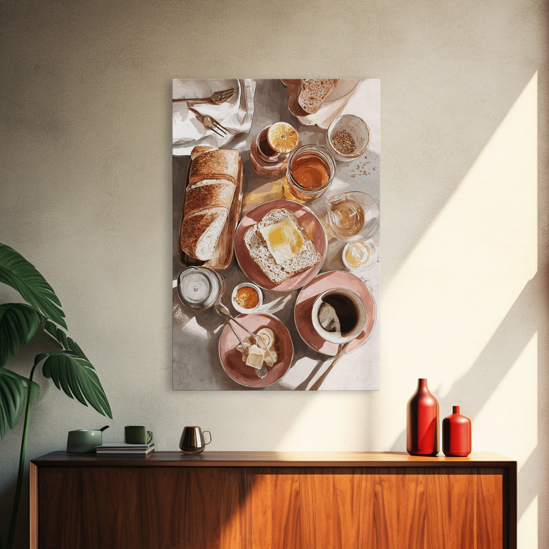 Fresh Bread with Butter and Honey Framed Canvas Print, Kitchen Art, Kitchen, Kitchen Decor, Watercolor Art, Kitchen, KIT-2x3-98